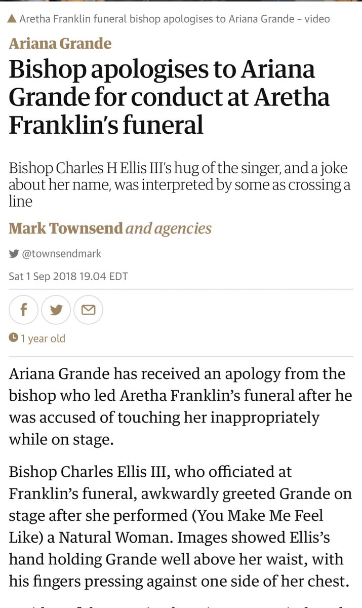 fentyindy's tweet image. lets not forget when Ariana Grande got sexually harassed at Aretha Franklin's funeral and people said it was because her dress was too short.