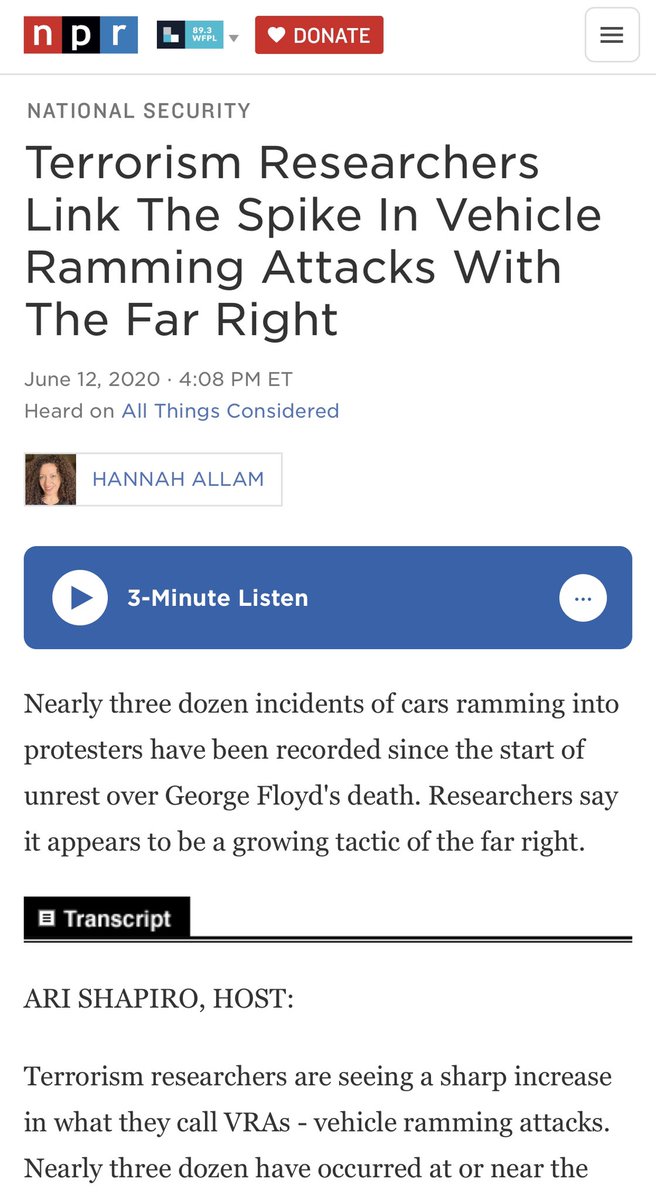 One last thing... The driver of the vehicle was a black woman. Not some “blood thirsty white nationalist” as  @NPR would have us believe. Mind you, the driver’s skin color is irrelevant to me.