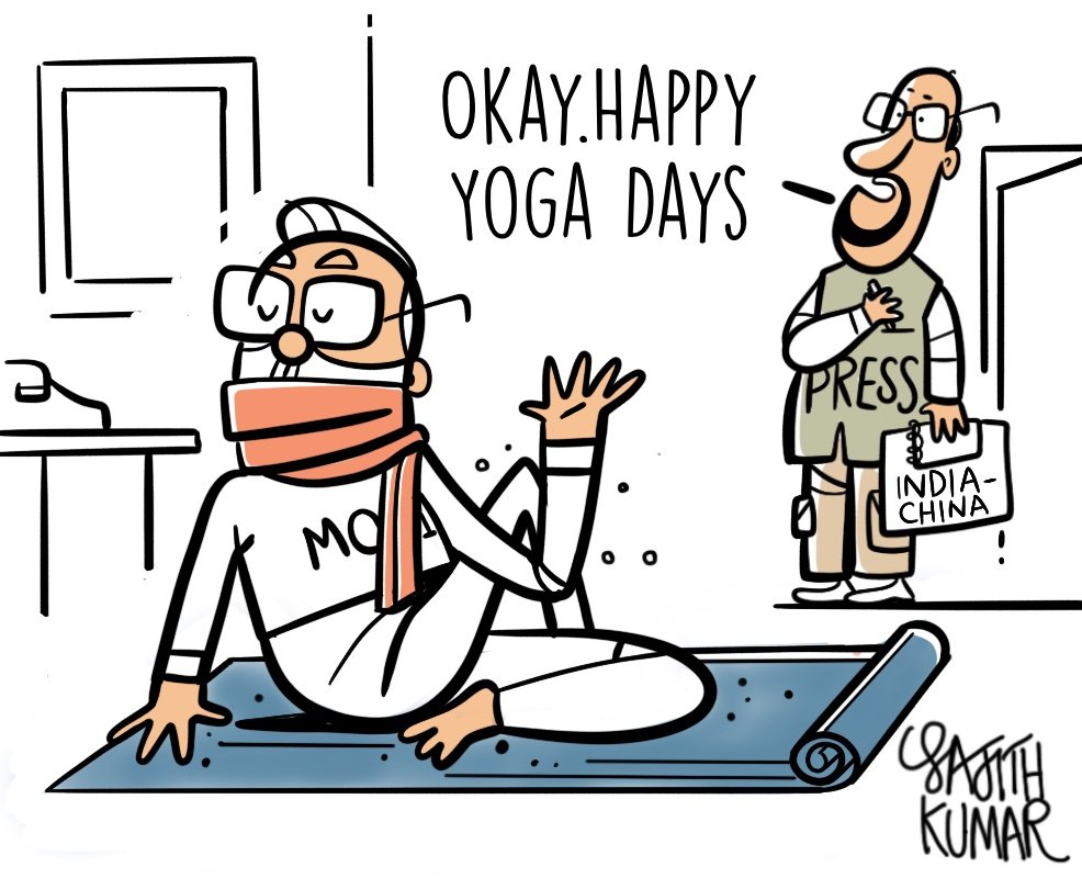 #IndiaChina #YogaDay2020 cartoon @DeccanHerald