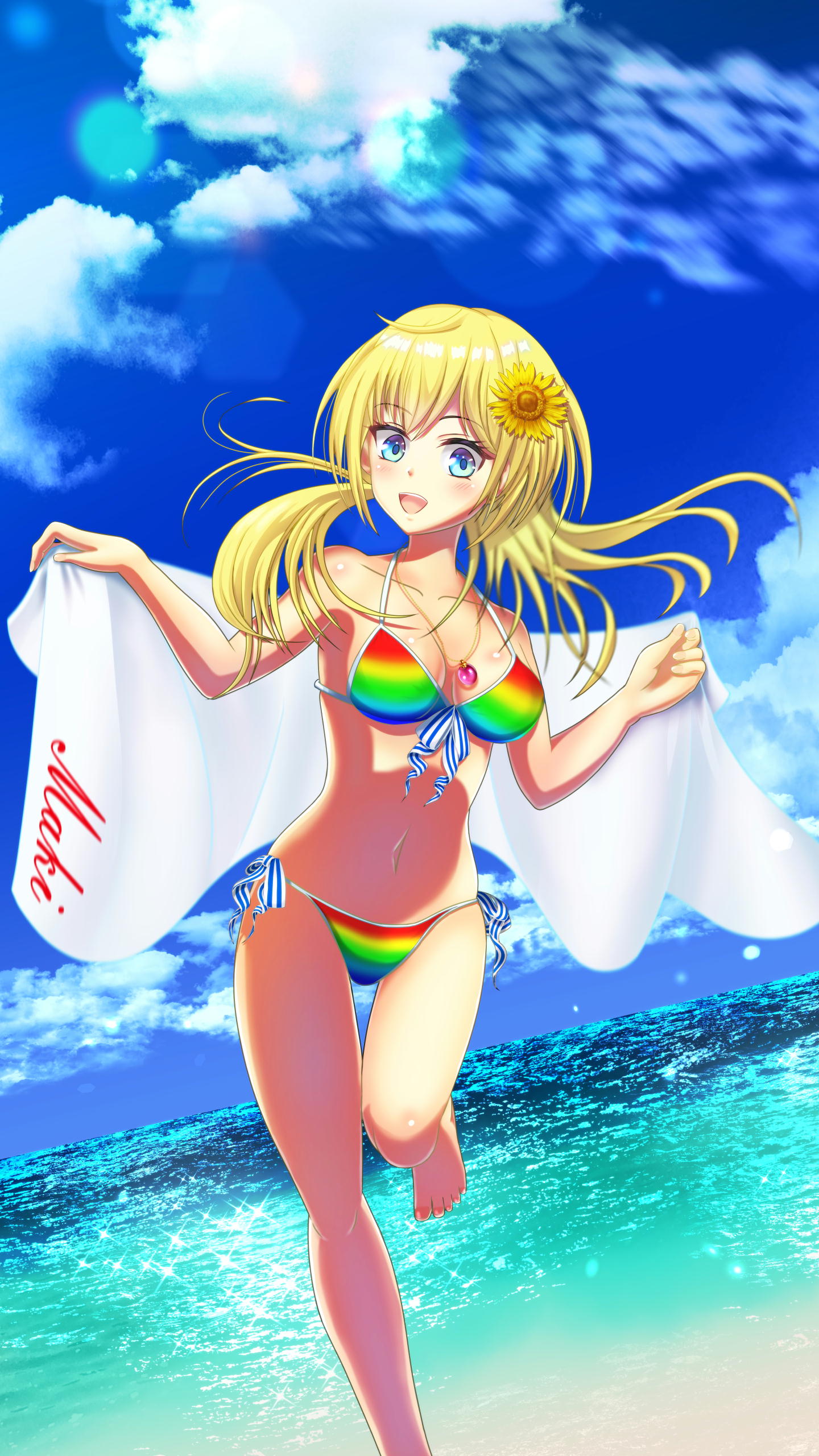 夢頭巾 南国の海のみかみ茉姫ちゃん 修正スマホ壁紙サイズ 一部表示されていないレイヤー等があったので 修正しました そのままではつまらないので スマホ壁紙サイズにしてみた ゆめちゃんでした W どぉ 茉姫アート T