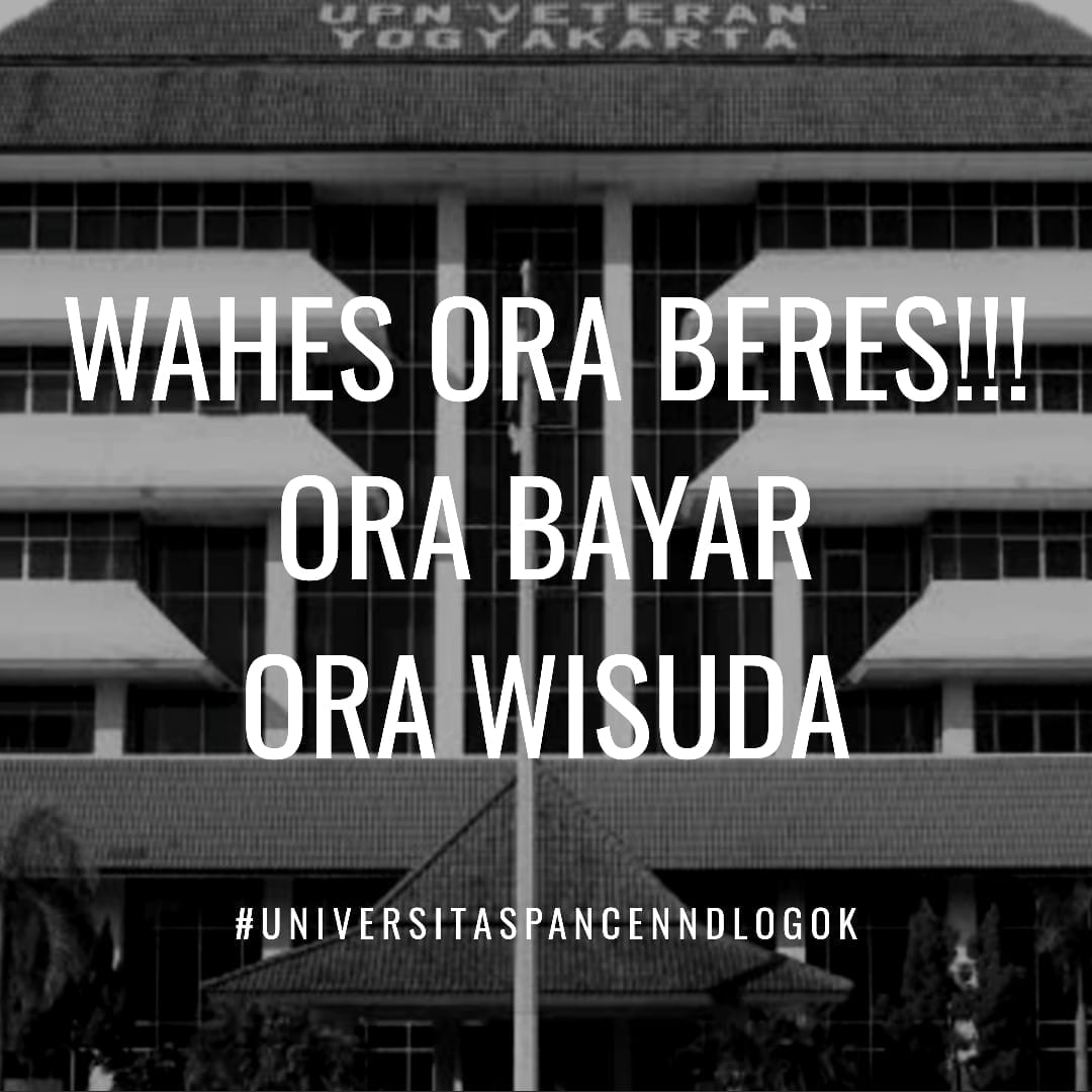 smtrimam's tweet photo. Ukt di persekusi, kuota di kebiri, kuliah daring lewat telepati, fasilitas semi
Mau tetap normal dalam administrasi ?
Alangkah lucunya univ ini @UPNVY_Official 
#Universitaspancenndlogok 
#belanegarabikinlara https://t.co/OsLpTpTuYY