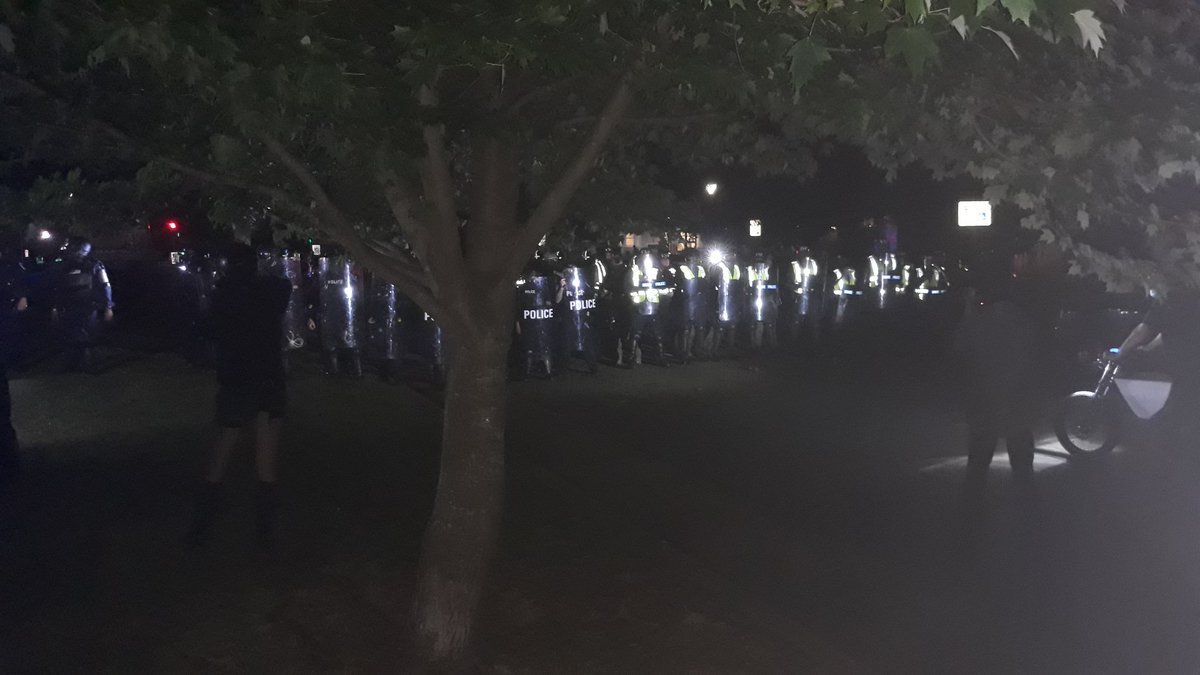 there& #39;s a person in camo/green fatigues who seems to be firing the less-lethal rounds/ rubber bullets
