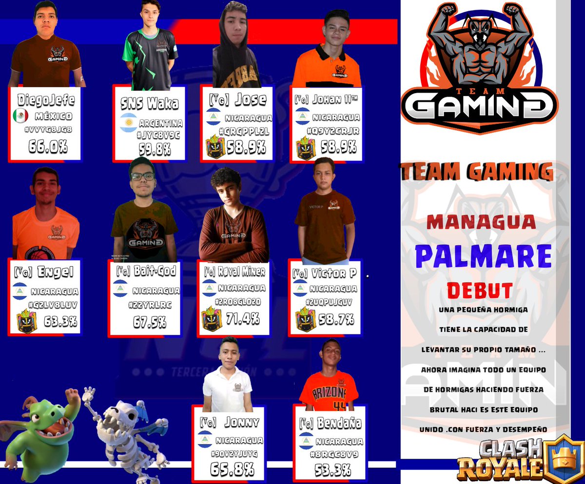 NclNica's tweet photo. #NCL4
ROSTER OFICIAL DE
TEAM GAMING
@TeamGaming_GG https://t.co/CKVNQHsS7Y