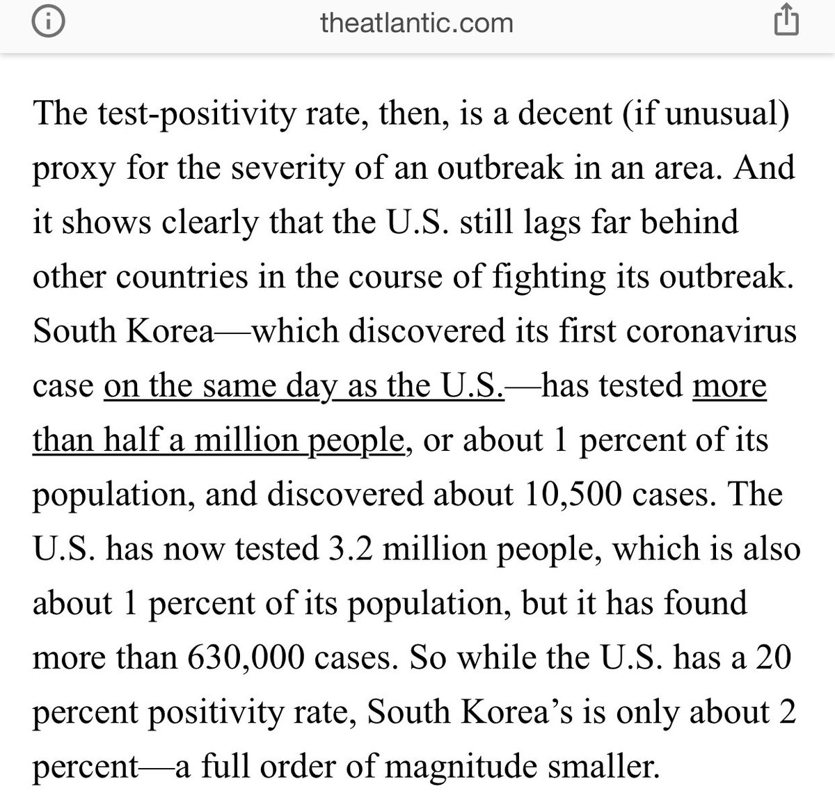 8) hence, no single statistic is perfect - they all need to be read in context of population, testing volume, undertesting. What % positivity shows is relative lack of testing/severity. South Korea had 2% positivity, as did others. Positivity rate is a “decent proxy for severity”