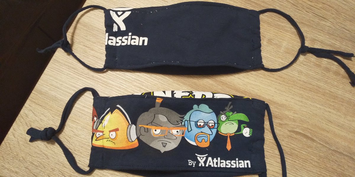 Ricksoft_Inc's tweet photo. One of our developer DIYed his masks using old @Atlassian  T-shirts! 👕😆 #recycle #sustaibable #mask #Atlassian #AtlassianEcosystem #creativity　#DIY https://t.co/I9mdWX8FZP