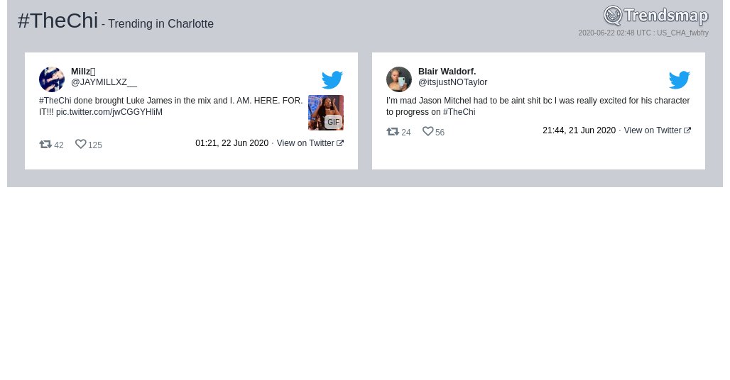 TrendsCharlotte's tweet photo. #thechi is now trending in #Charlotte

https://t.co/2zdB8rwLEG https://t.co/dcyXscinLn