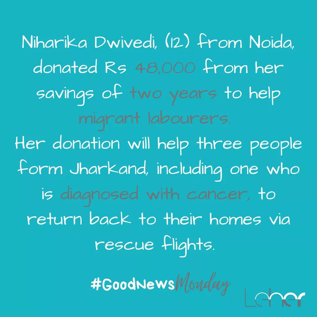 LeherIndia's tweet photo. Times are uncertain, things are tough. We thought we'd start with some good news every Monday and brighten up your feed.
So tell us, did this make you pause and smile? 
What's your Monday story like?  #LetsMakeMondaysGoodAgain #GoodNewsMonday #WhyDoBoring https://t.co/c6dzNoiqQ8
