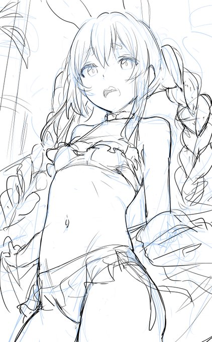 sketch for pekora showing off her swimsuit summer 