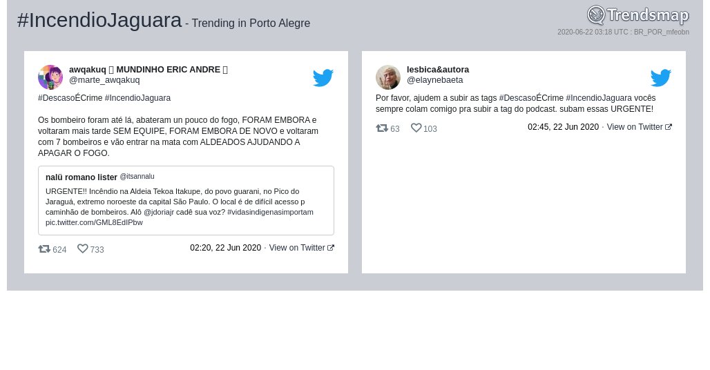 TrendsPOA's tweet photo. #incendiojaguara é tendência em #PortoAlegre

https://t.co/9yu7FhjoIs https://t.co/q7xKXRXmZp