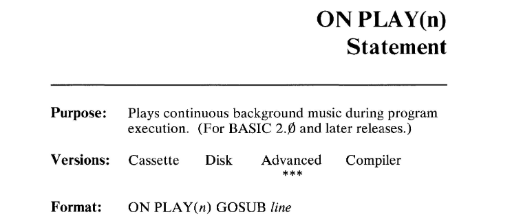 BASIC 2.0 and later has functionality for playing background music. advanced! literally! it only works on Advanced mode.