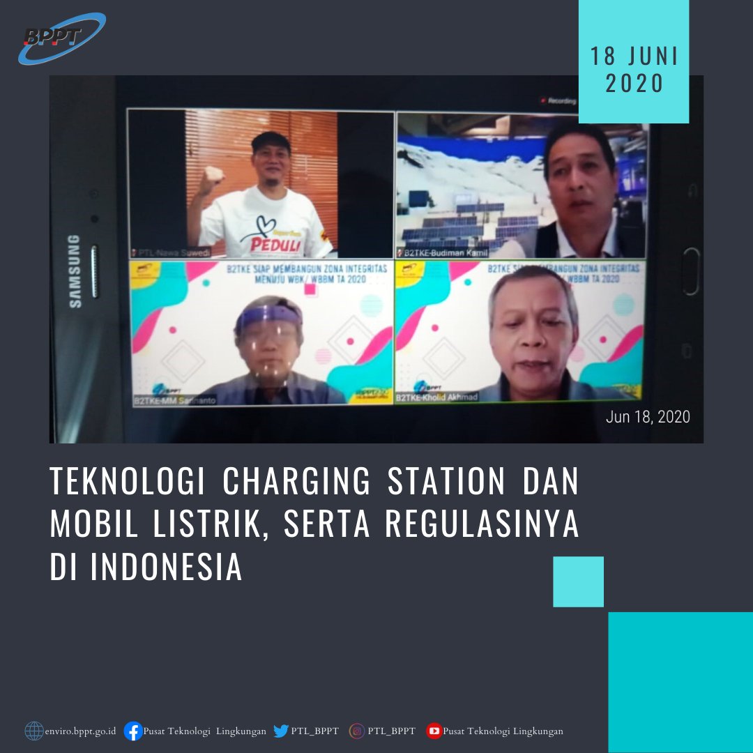 ptl_bppt's tweet image. Kamis (18/06)
PTL-BPPT diwakili oleh Nawa Suwedi, Wiharja, dan Iin Parlina menghadiri undangan Forum Fungsional daring bertajuk “Teknologi Charging Station dan Mobil Listrik, Serta Regulasinya di Indonesia”. 

#BPPTRI #BPPT2020 #TeknologiLingkungan