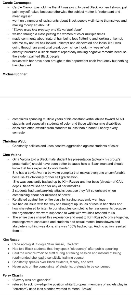 Trigger warning for anti Black racism, racism, sexual harrassment/rape/ grooming, transphobia, gaslighting and general abuse. Be wary reading these accounts. 1/?  #FuckOtisCollege  #ArtSchoolStories