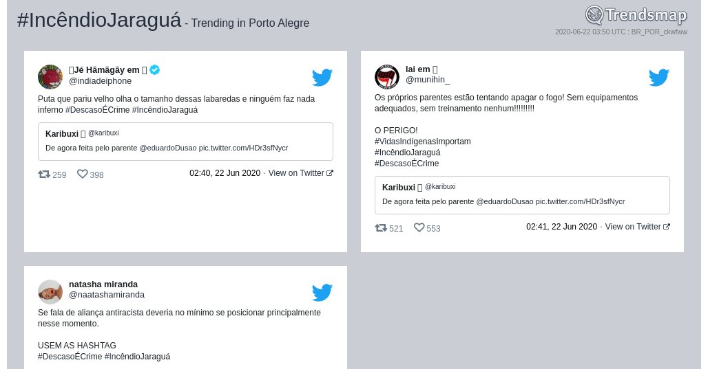 TrendsPOA's tweet photo. #incendiojaragua é tendência em #PortoAlegre

https://t.co/QQURnTOiJS https://t.co/9r6BJvI9L4