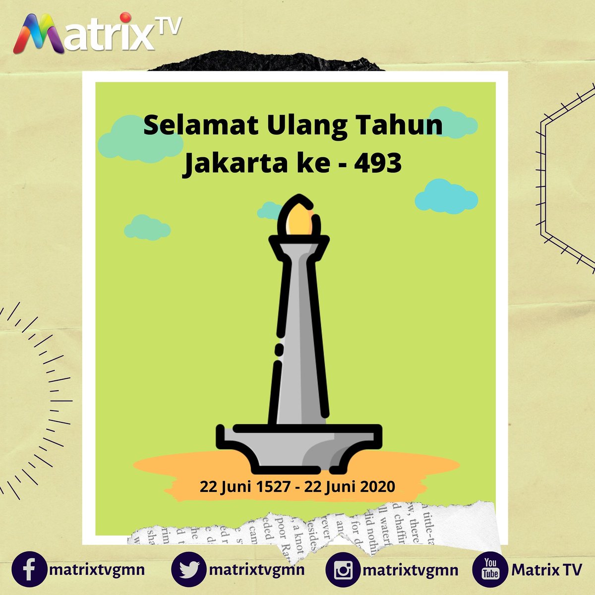 Selamat ulang tahun Kota Jakarta ke-493, Semoga Kota Jakarta makin maju dan jaya 
--
--
Matrix TV, TV Pilihan Keluarga Anda !!! #matrixtv #matrixtvsatelit #ulangtahunjakarta #ulangtahunjakarta493 #parabolamatrix