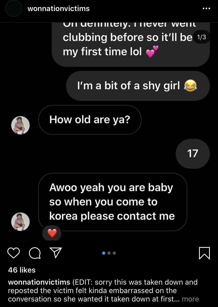 There are also more screenshotted messages sent by these dudes to these girls. Here is a screenshot of a conversation going on btw fuckboy min and one of the victims. In these messages you can clearly see that he is well aware of her age.