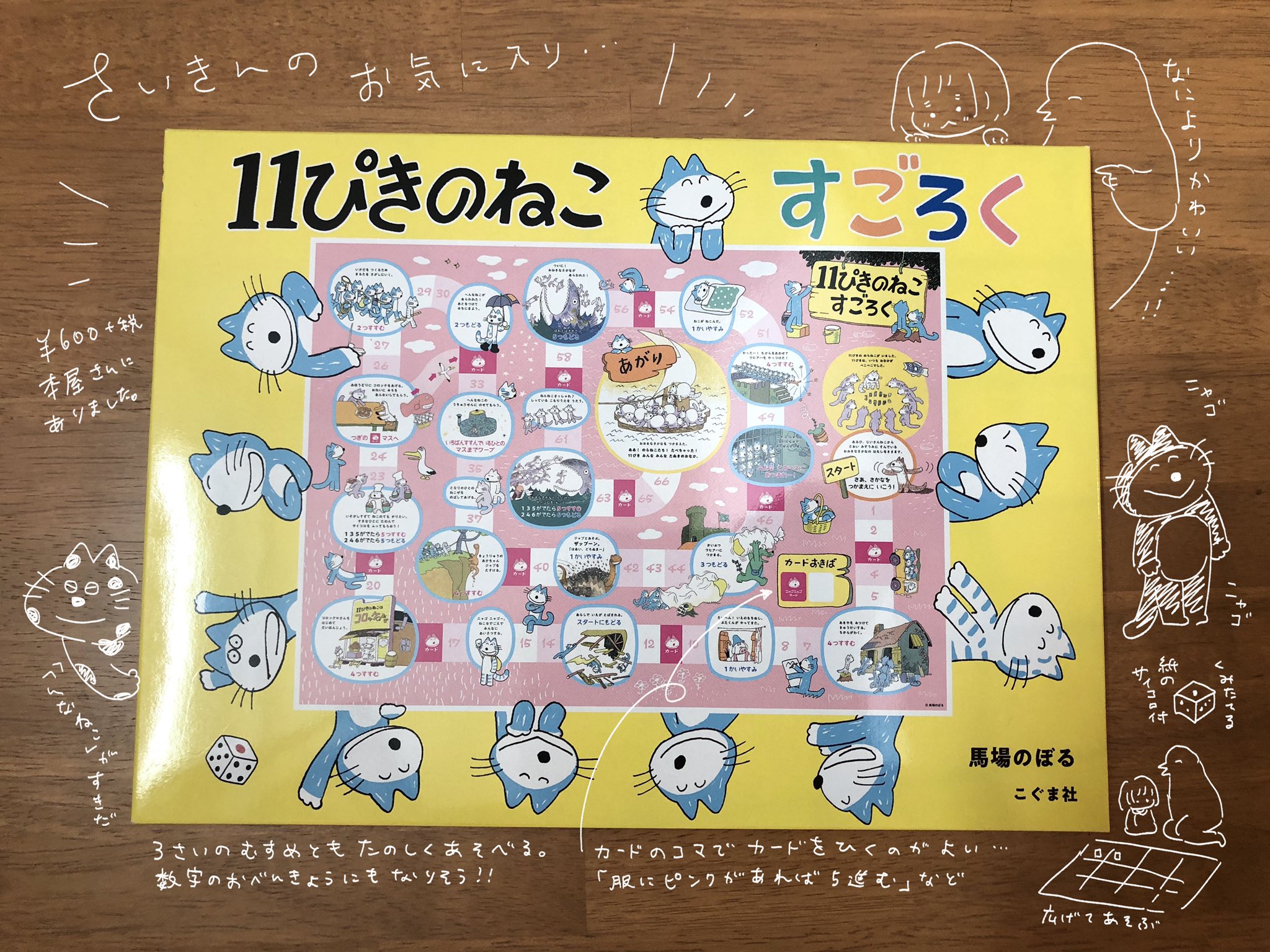 ふるえるとり さいきんのお気に入り 11ぴきのねこすごろく ことりさんがすごろく にハマっている Amp 11ぴきのねこが好きなので本屋さんでみつけて即購入 床に広げて大きいすごろくなんて久々でとても楽しめました 運勝負なので余裕で惨敗しました