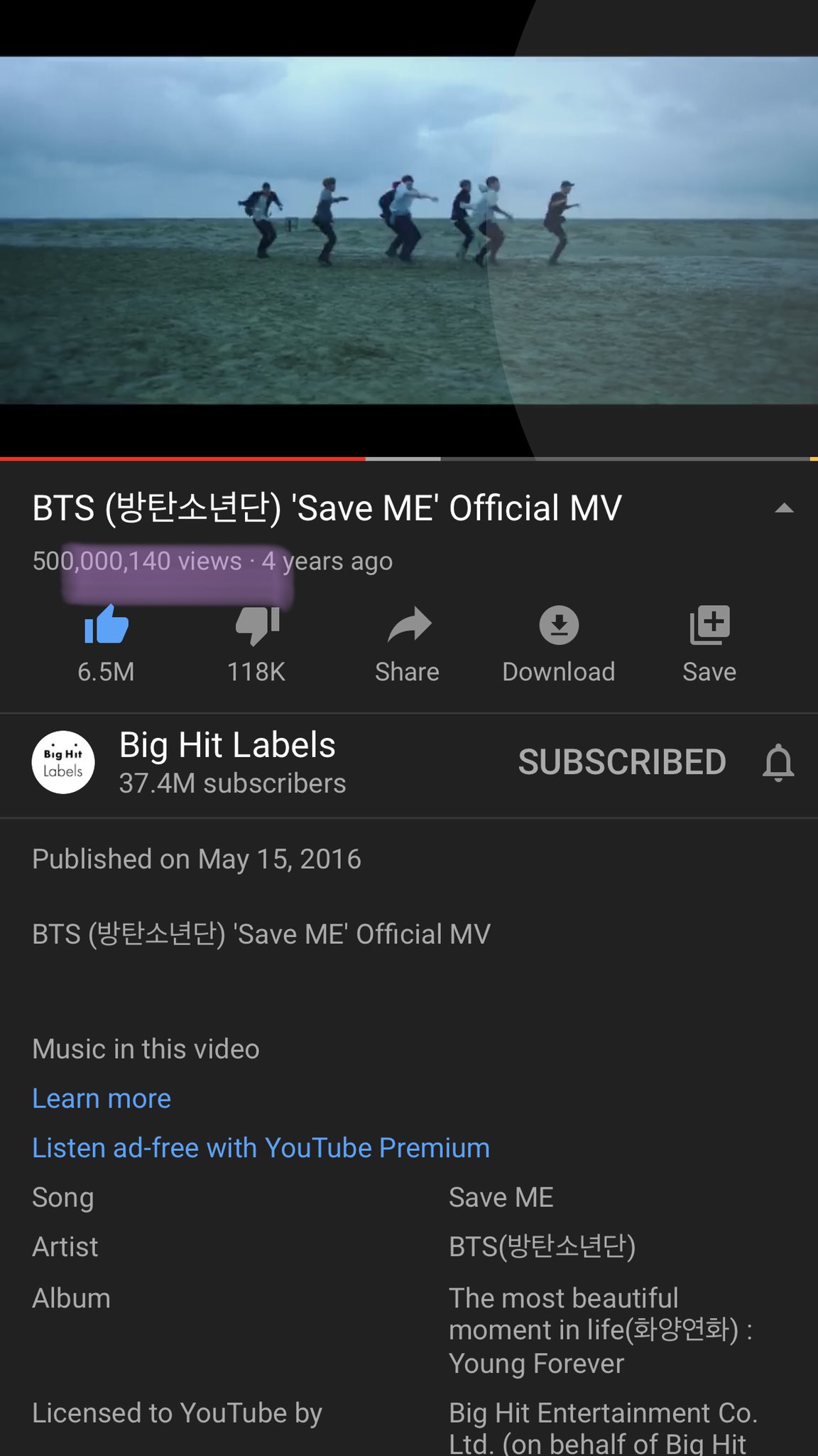 ᴮᴱbora Yay Save Me Surpassed 500m Views Bts Twt Bts 방탄소년단