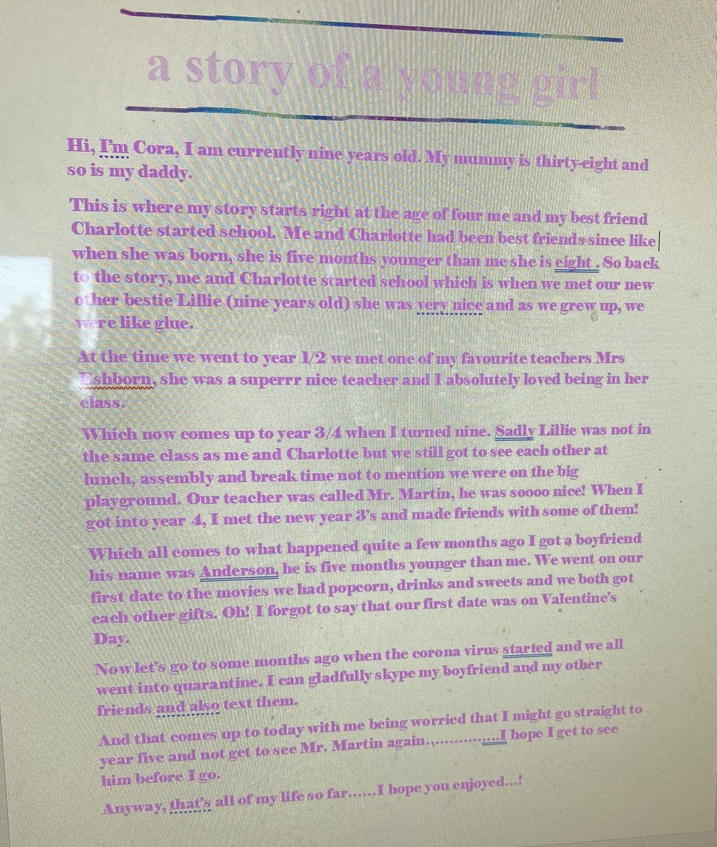 bexcomber's tweet photo. @StAnthony3_4S Cora wrote a little story as a bit of an English task set by herself (😂🤷🏼‍♀️) .... she wanted me to post it for you to see 🥰 https://t.co/lX9CLjC3FO