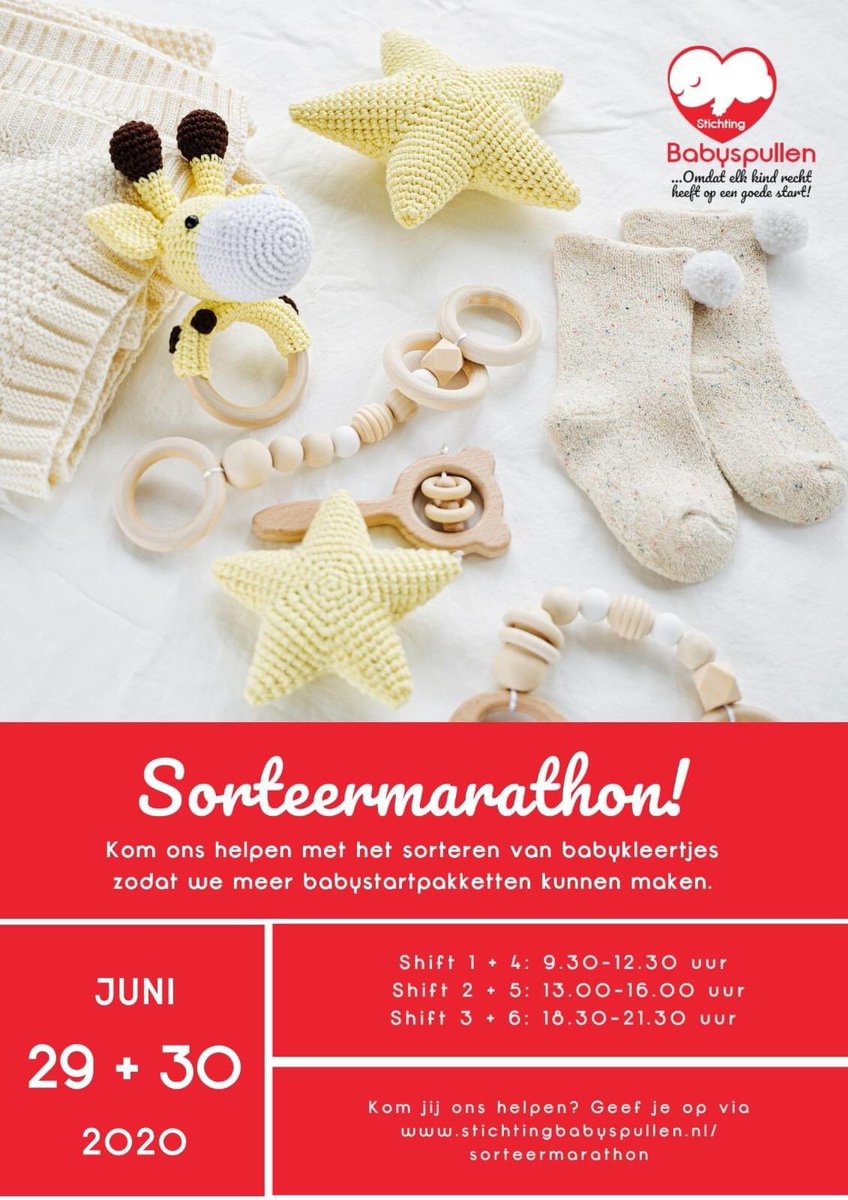 Door de corona dreigt achterstand uitgifte babystartpakketten. Daarom organiseren wij, <a href="/StBabyspullen/">St. Babyspullen</a>, de SORTEERMARATHON! Geef je op! #babyspullen #sorteren #babys #armoede #goedestart #goeddoen #vrijwilliger #mvo