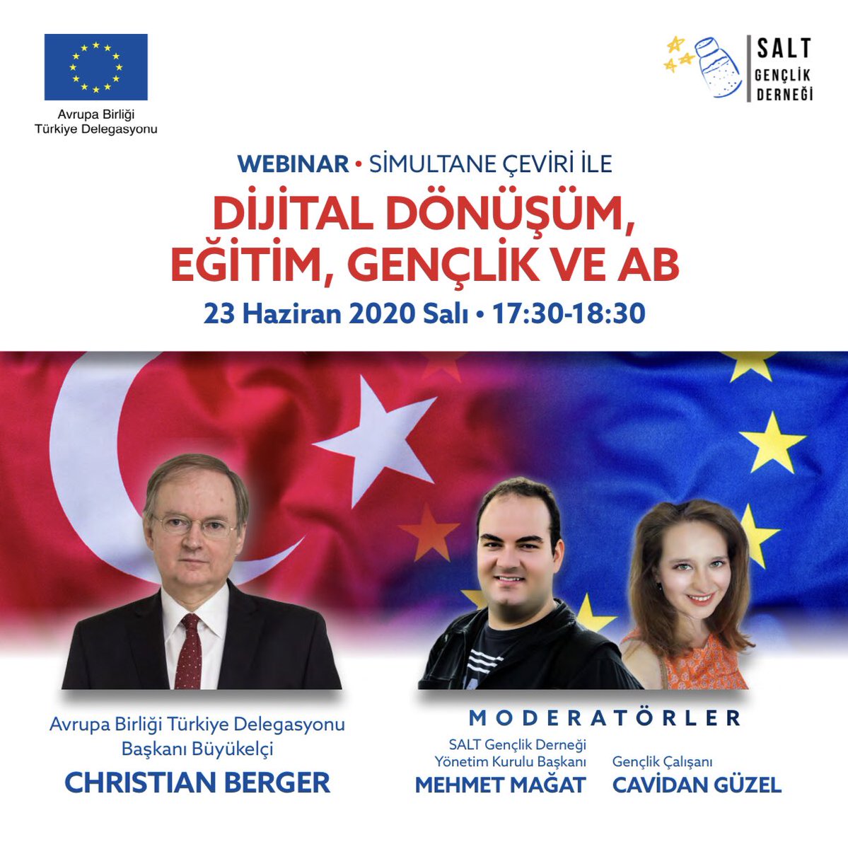 saltgenclik's tweet photo. Yarın, 17:30’da! 🎈

AB Türkiye Delegasyonu (@EUDelegationTur ) Başkanı &amp; Büyükelçi Christian Berger, 23 Haziran Salı günü SALT Gençlik Derneği’nin konuğu oluyor. Dijital sohbetimize kayıt veya katılım için aşağıdaki bağlantıya tıklayınız. 🇪🇺🇹🇷

https://t.co/49n0qiIs9v https://t.co/kZJMIcZ8Bw