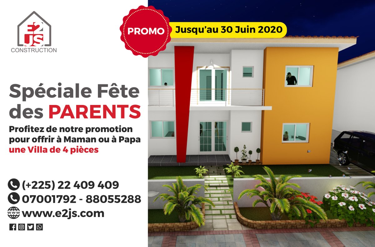 e2js_sa's tweet photo. 🔴Promo : Il ne reste plus que quelques jours...
Jusqu'au 30 Juin, profitez de notre promotion pour vous offrir ou offrir à Maman ou à Papa une Villa Duplex de 4 pièces sur 250m2
☎️ (+225) 22 409 409 - 77 00 12 99 - 88 05 52 88
🌐 https://t.co/gJAi38GmiX | info@e2js.com
#E2JS https://t.co/kDUuJXPL6s