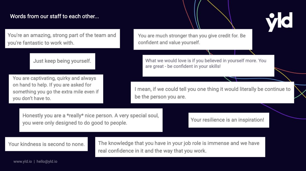 YLDio's tweet photo. World Wellbeing Week provides the opportunity for people worldwide to promote an overall awareness for the wide-ranging aspects of wellbeing.

To celebrate this, we asked our to celebrate each other with kind words and appreciation...

#wellbeingweek #bekind #yld https://t.co/tUOWg2bAq9