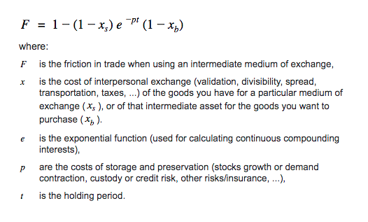 3/ Using *two intermediate MoE instead of one* will be economically rational whenever the cost of exchange between them (negligible when not censored) is lower than the cost of holding money (t>0) with relatively poor SoV capabilities.Saleableness creates network effects!