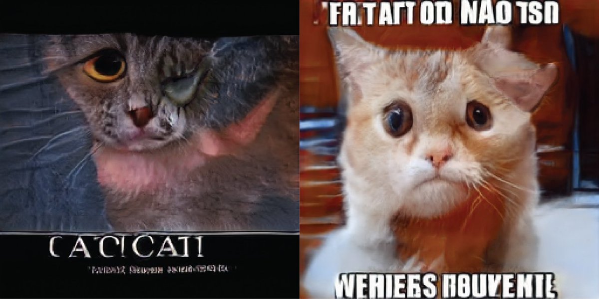 At the back of your mind, you think of Lolcats.Yes. That's it. Whatever the hell phoneme they used, was like the audio version of that weird AI generated text you see on GAN generated cat pictures.