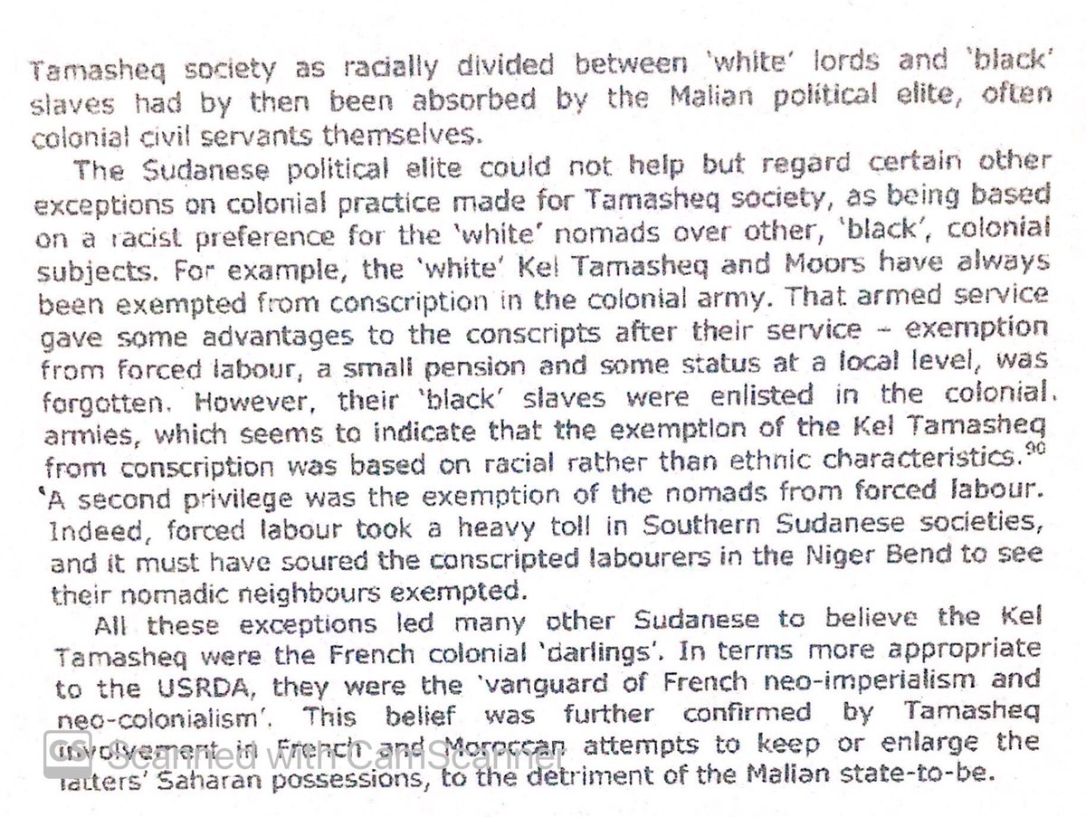 French exempted Tuareg & Moors from conscription & forced labor, embittering others against them as France’s colonial favorites. French only did this out of fear of another expensive guerilla war in desert.