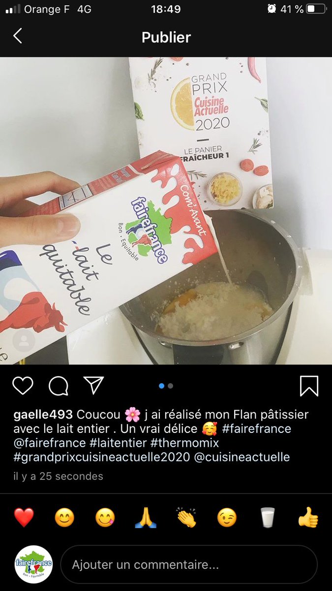 Fairefrance's tweet photo. Le Grand Prix @cuisineactuelle 2020 avec notre #LaitEntier Com'Avant @Fairefrance se poursuit sur les réseaux, visiblement on dirait bien que notre #LaitEquitable plait ! Nous sommes très heureux que ça soit le cas ! 😍���🥛👍 https://t.co/FR0AS81OpU