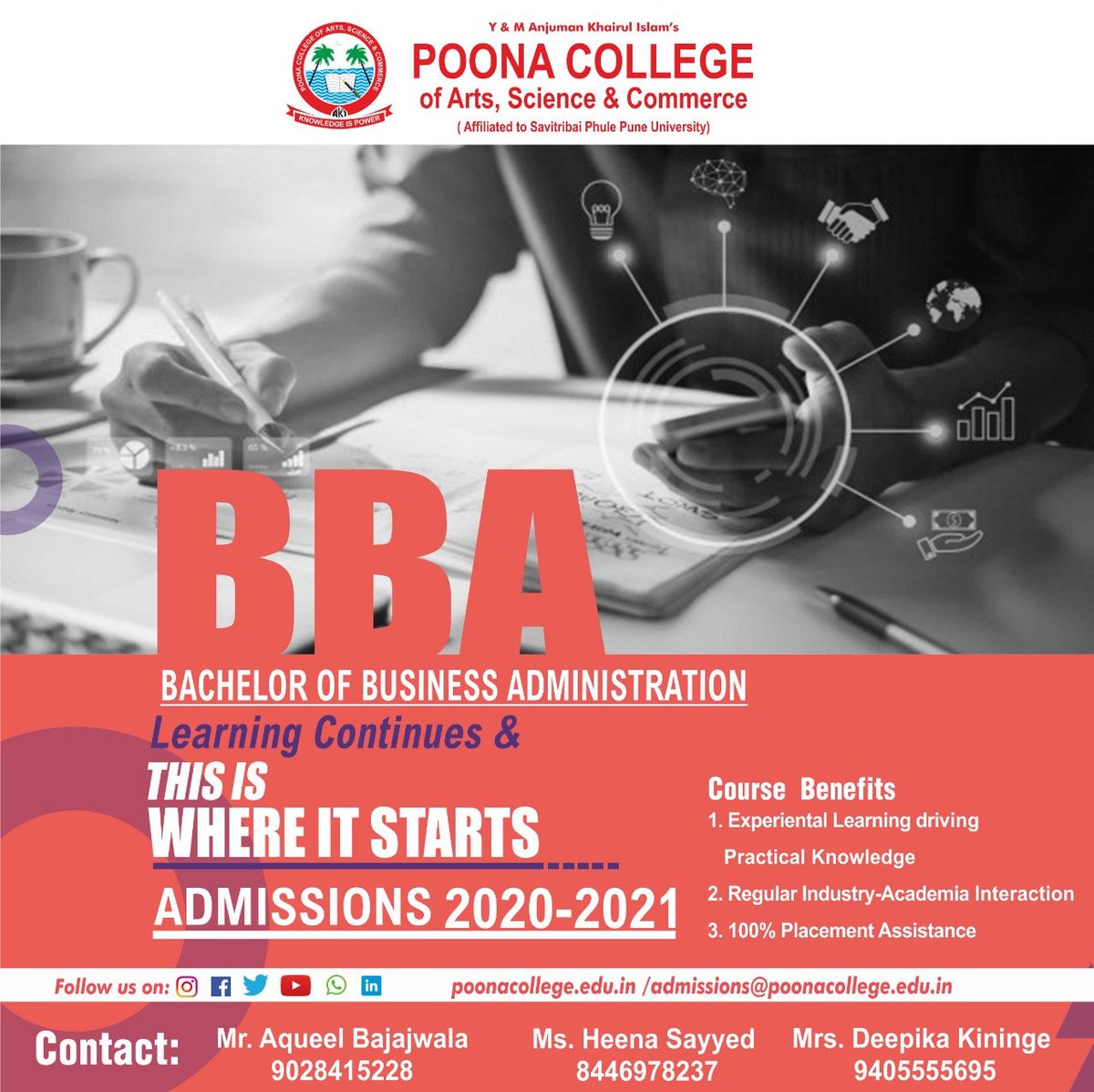 IedcPc's tweet photo. It's got to be #PoonaCollege if it's #BBA

Register yourself at:
https://t.co/sFSiGc1zZV

Write to us:
admissions@poonacollege.edu.in

Visit us at:
https://t.co/EUYZbzSKrR https://t.co/BVMp4HBdM1 https://t.co/Vs4FbxBNAo