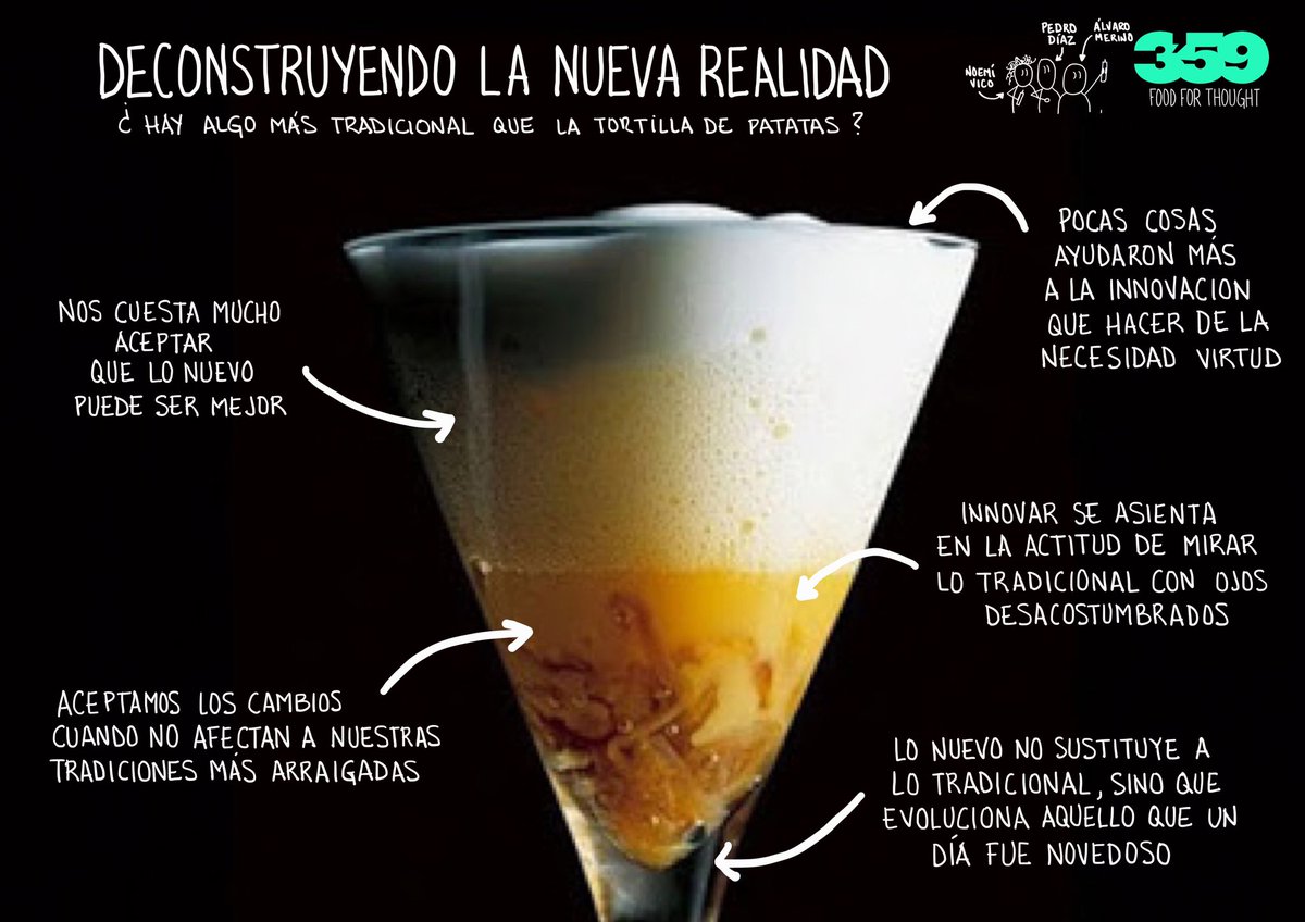 alvaromerino's tweet photo. Pues si. Es una tortilla de patata deconstruida. Innovar nos gusta siempre que no toque nuestros pilares más asentados. Exige mucha osadía proponer nuevos caminos sobre aquello que más nos representa. Por eso innovar es de valientes. https://t.co/B4HQYYlmuf