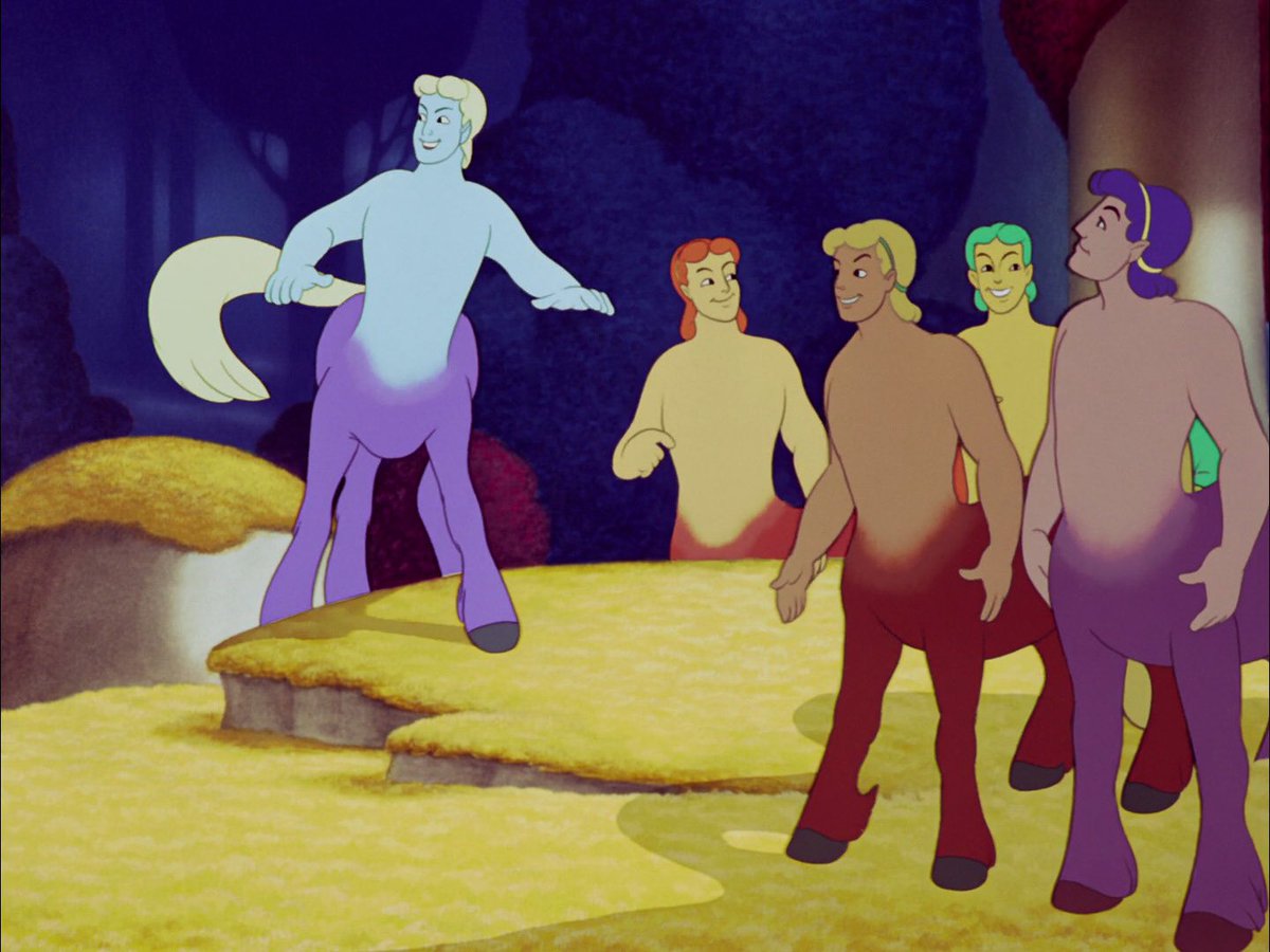 The first time this distinction was showcased — and, in fact, one of the first prominent moments that any shirtless male characters with humanoid forms was shown by Disney — comes from their operatic piece Fantasia. The centaurs and Chernabog are our first examples.