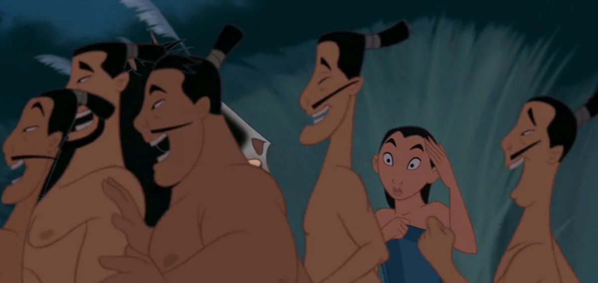 While Disney has a history of being racist, this one is particularly upsetting because it isn’t a universal racism (not that such a thing would be much better, but it would be CLEARER what they were doing).In Mulan, for example, shirtless men are presented with nipples.