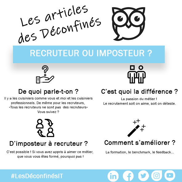 Quelle est la différence entre un recruteur A et un recruteur B ?  Bérangère Gonzalez vous explique la différence entre un recruteur et un « imposteur ».

Ce sujet vous intéresse ? Retrouvez l’article entier sur les Déconfinés de l’IT 👉  buff.ly/2zLIP1j