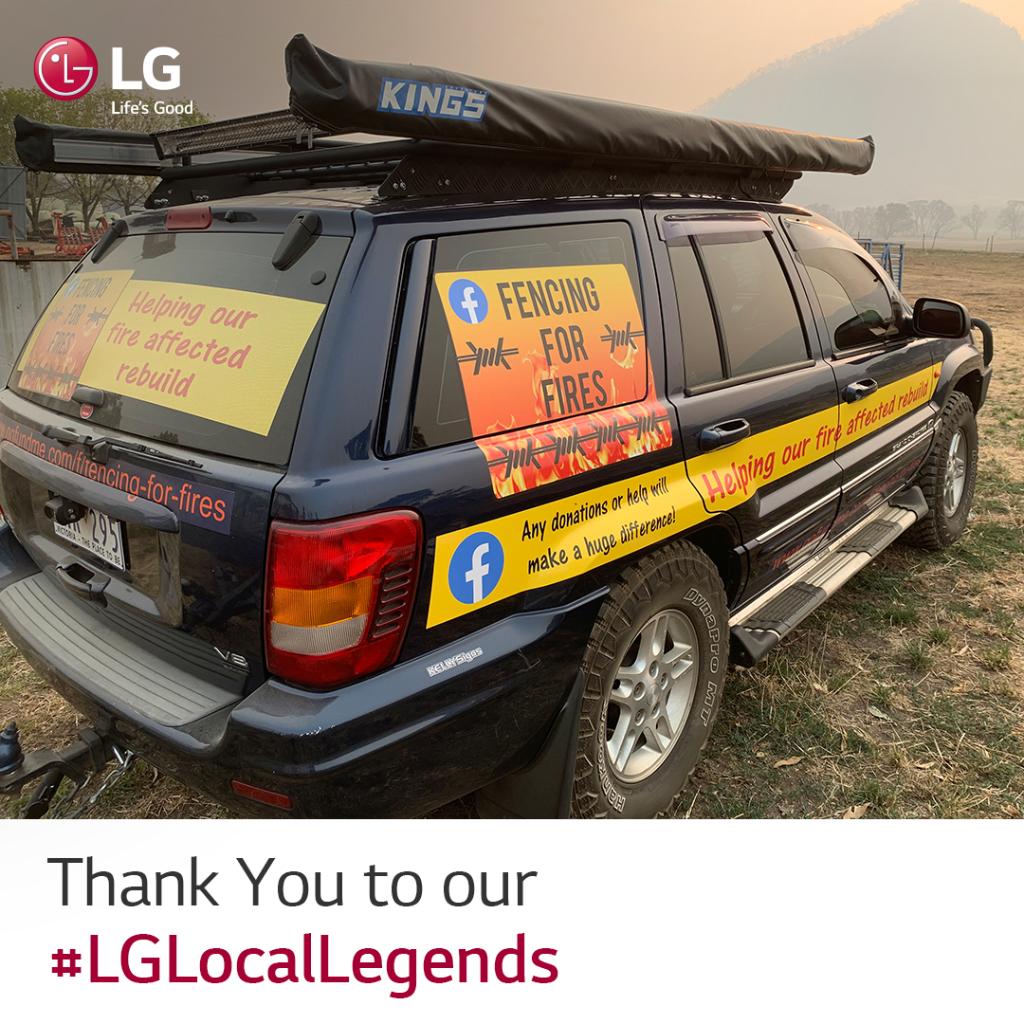 LG_Australia's tweet photo. Jamie Wolf’s Fencing for Fires has been helping communities ravaged by bushfires with hands-on help &amp; supplies to rebuild fences in rural VIC. Trish says "Jamie has been there from the start helping communities. It helps with the mental side of things too" https://t.co/5gdanepRcy https://t.co/NJeA6nc7IV