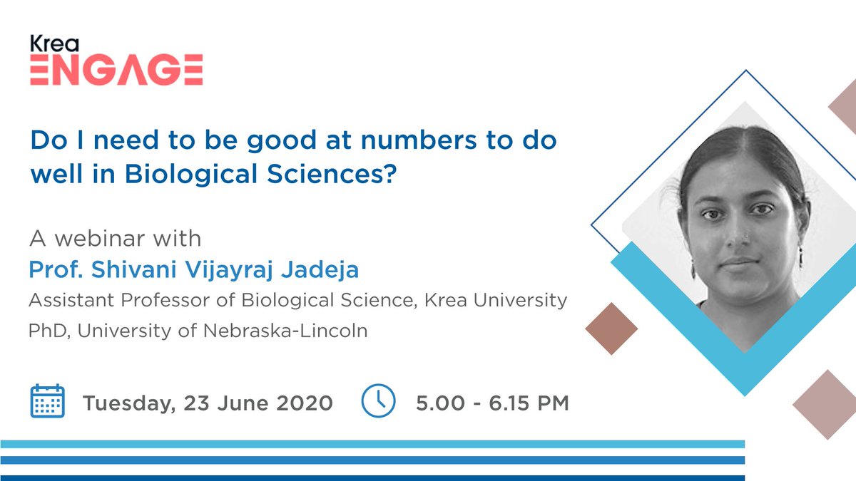 kreauniversity's tweet photo. Prof. Shivani Vijayraj Jadeja, Assistant Professor of Biological Science shares how the broad discipline of biological sciences is increasingly using quantitative tools including mathematics and data analytics to advance the discipline.
Register via
https://t.co/x7RFtpwHtf https://t.co/O4uguqvQYv