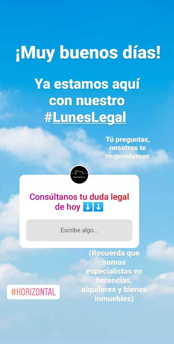¡Muy buenos días!
¡¡Ya podéis pasar por nuestro IG y preguntarnos vuestra duda legal de hoy!!⬇️⬇️
instagram.com/stories/horizo…

#horizontal #a2 #LunesLegal #Consulta #preguntas #abogados #abogadosYarquitectos