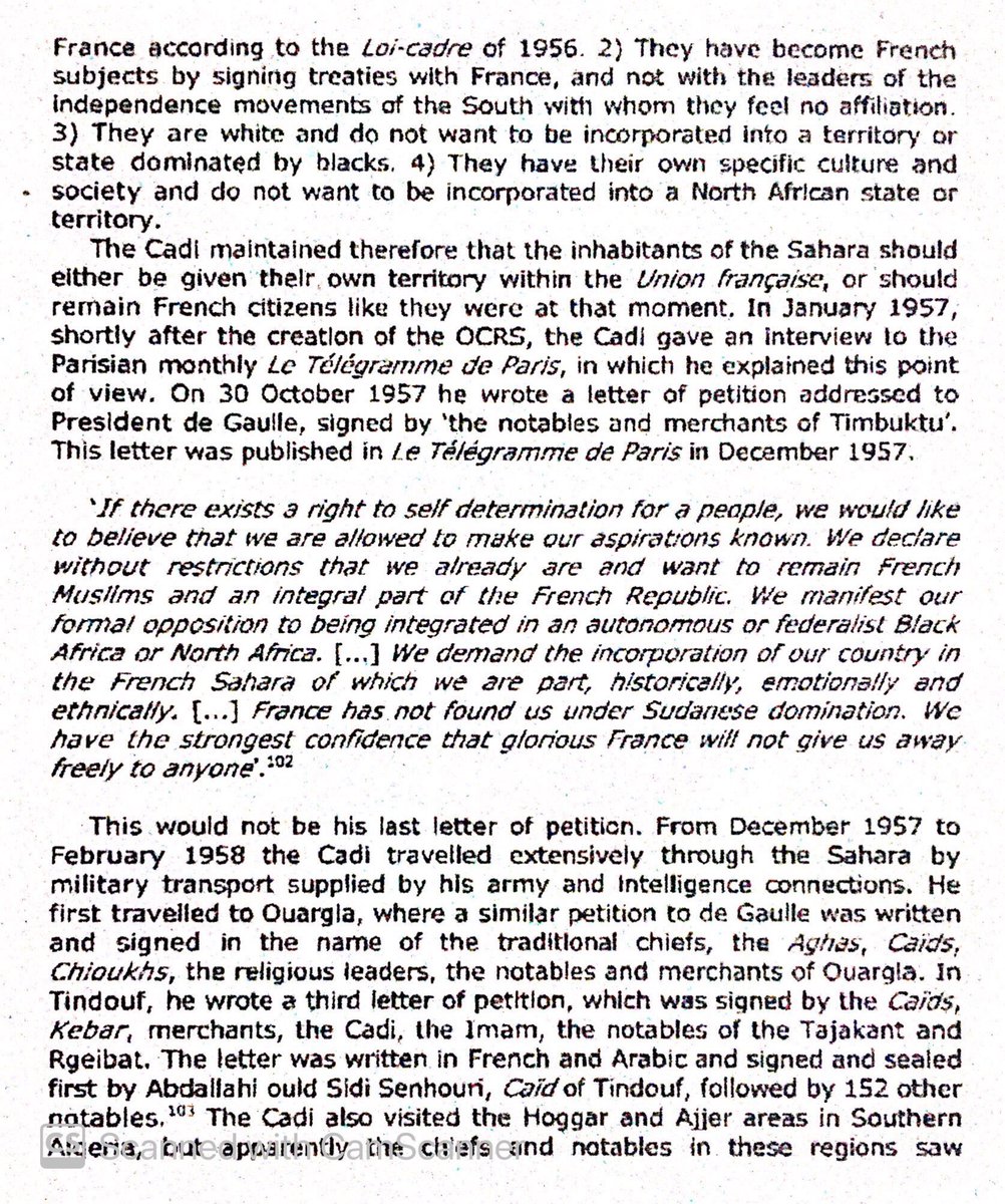 French intelligence worked with Tuareg & Moors to organize the OCRS - a loyal colony in the Sahara to secure her oil & minerals, hurt Algerian rebels, & win Tuaregs more self-determination than they would have under black rule.