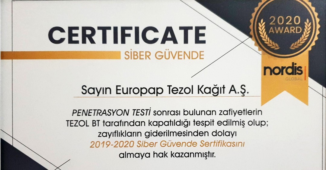 Europap Tezol BT "Siber Güvende" sertifikası aldı. #SiberGüvenlik #CyberSecurity #TheBestIT