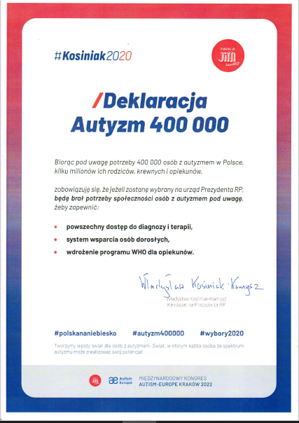 Fundacja_JiM's tweet photo. 1/2 @szymon_holownia i @KosiniakKamysz podpisali deklarację Fundacji JiM. Deklaracja Autyzm 400 000, którą przesłaliśmy na początku kwietnia do kandydatów, zobowiązuje przyszłego #PrezydentRP do wzięcia pod uwagę potrzeb społeczności osób z autyzmem: https://t.co/HkgG0cpIpm