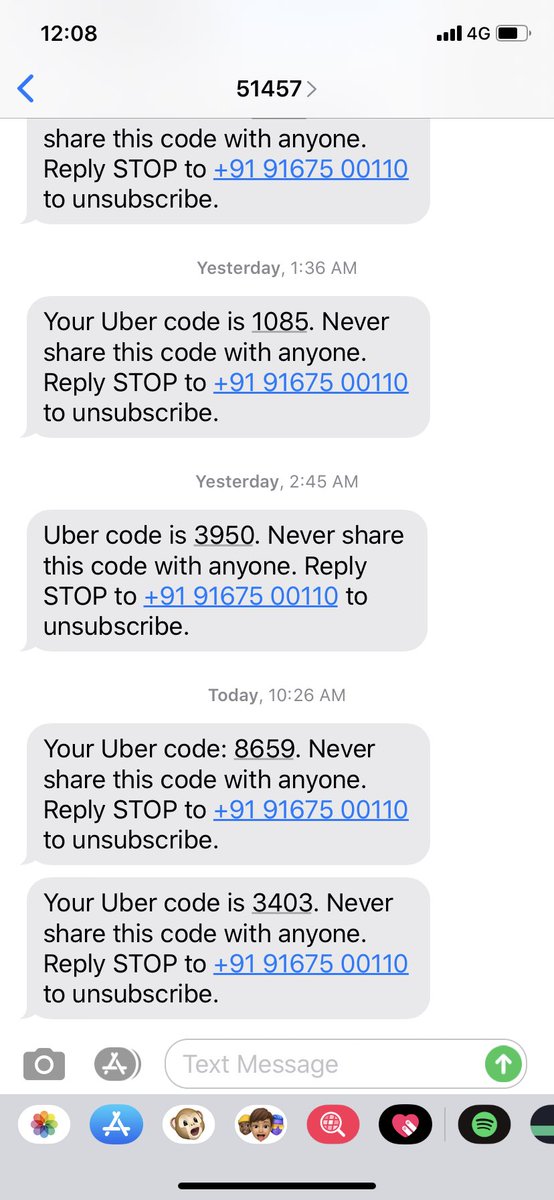 aniljena's tweet photo. @Uber @Uber_Support @TRAI @airtelindia Getting these endless messages as Uber Code. My number in TRAI DND, tried blocking the No. but no way I am able to stop these. Getting 20-50 SMS in a day from different numbers. Please help. https://t.co/yo21mIQT8s