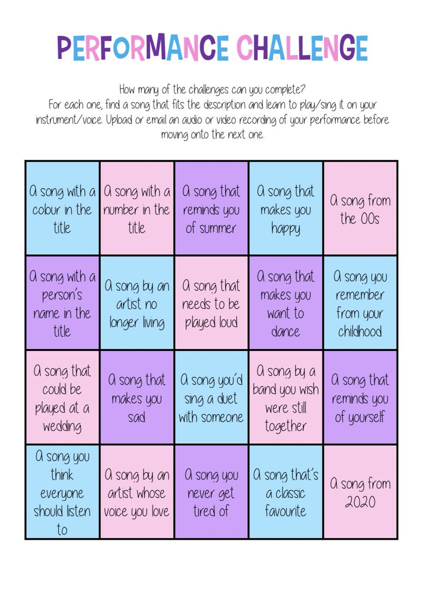 This weeks challenge is to email Mrs Kirkman with a video of you performing a song with a person’s name in the title!