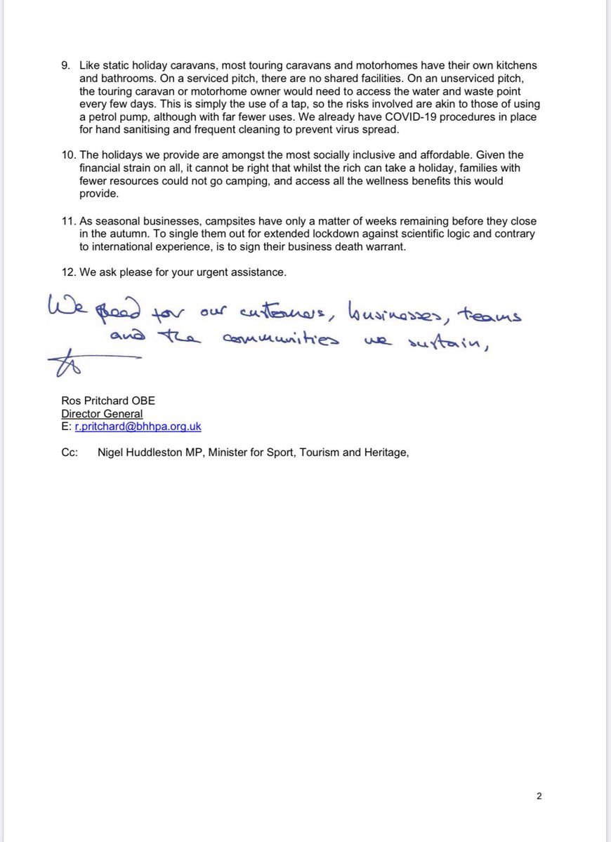 BH&HPA (@bhhpa) on Twitter photo Dear <a href="/BorisJohnson/">Boris Johnson</a>
Campsites have weeks until autumn. To deny families the great outdoors & single them out for extended lockdown against scientific logic and international experience, is to sign their business death warrant.
<a href="/10DowningStreet/">UK Prime Minister</a> <a href="/michaelgove/">Michael Gove</a> Dear <a href="/BorisJohnson/">Boris Johnson</a>
Campsites have weeks until autumn. To deny families the great outdoors & single them out for extended lockdown against scientific logic and international experience, is to sign their business death warrant.
<a href="/10DowningStreet/">UK Prime Minister</a> <a href="/michaelgove/">Michael Gove</a>