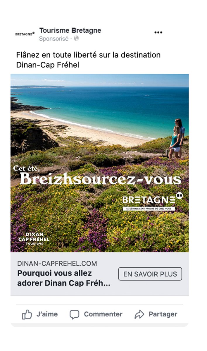 Depuis samedi, une campagne #digitale sur Facebook est menée par <a href="/CRT_Bretagne/">Tourisme Bretagne</a> en Ile de France et dans les bassins de Lyon et Lille pendant 10 jours. 
<a href="/dinancapfrehel/">Dinan Cap Fréhel</a> Tourisme y est bien visible et invite à se "breizhsourcer" sur notre destination.
#DepaysezVousEnBretagne