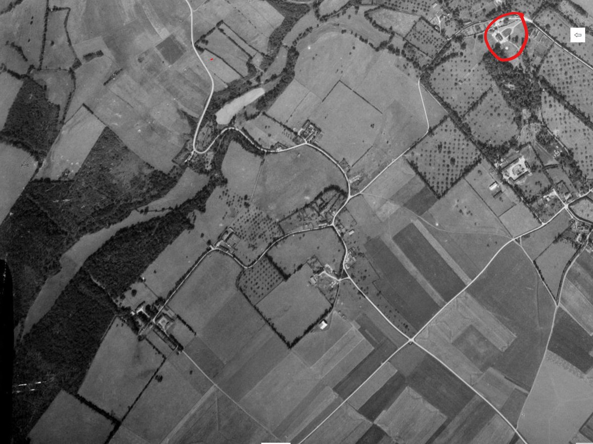 As the formation of B-26s approached their target at about 10000', they came under anti-aircraft fire. With the bomb bay doors open, Don Weiss' plane took a hit right there and broke in two over the woods in the bottom left of the photo (the HQ is marked top right) /7