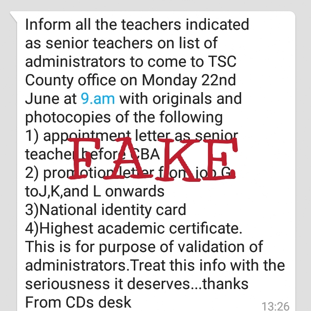 A screen shot of the fake news on teachers' head count and biometric registration.