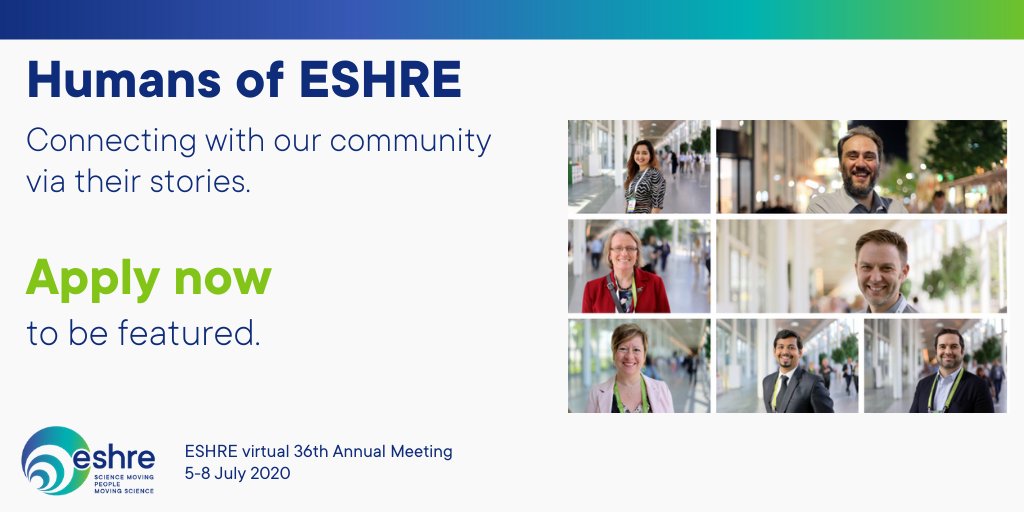 ESHRE's tweet photo. โFinal day to applyโWould you like to share your story on our social media? Apply now for this year's "Humans of ESHRE" ๐ https://t.co/E41rBcove3 #ESHRE2020 #ESHREvirtual #HumansOfESHRE #SafeLearningWithESHRE https://t.co/OxCKCu9jc3