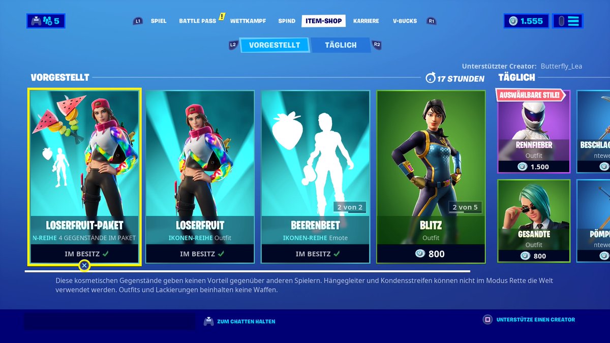 elsenboy1987's tweet photo. Item Shop von 22.6.2020. Ein neuer Iconen Skin ist drin. "Loserfruit".Mit dem Erntewerkzeug"Fruchtwucht"eine extrem coole doppelhändige Hacke und den Emote "Beerenbeet".Finde ich nice. Des Weiteren "Gewitter"&amp; "Blitz"mit dem Erntewerkzeug "Sturmblitz"&amp; dem Hängegleiter"Sturmauge" https://t.co/bmQCUinmPS