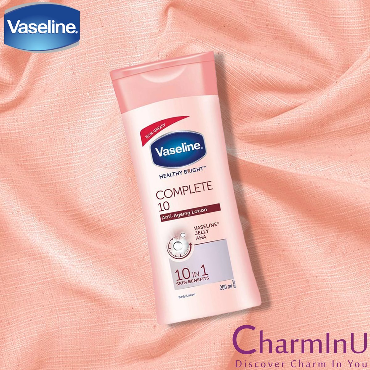 CharmInU_IN's tweet photo. #Vaseline Healthy Bright Complete 10 #bodylotion specially designed to restore moisture for 10-in-1 lightening and #antiaging skin benefits With Vitamin B3, AHA, Pre-Retinol!Buy Now @ https://t.co/RAnbbUgc1C
 #VaselineIndia #SkincareProducts  #Skin #skincare #BodyCare 
#CharmInU https://t.co/vI7UjCAJA3